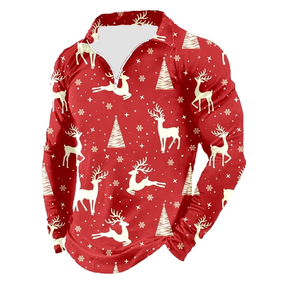 Mens Shirts Tops Stand Up Collar Printed Half Zip Long Sleeved Mens Festival Clothing,Red,3XL