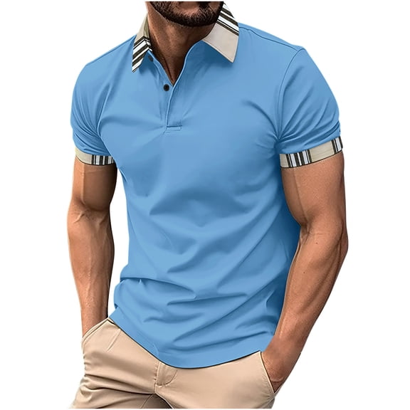 Mens Shirts Trendy Fashion Lapel Short Sleeve Shirts Casual Summer Workout Athletic Gym Running T Shirts