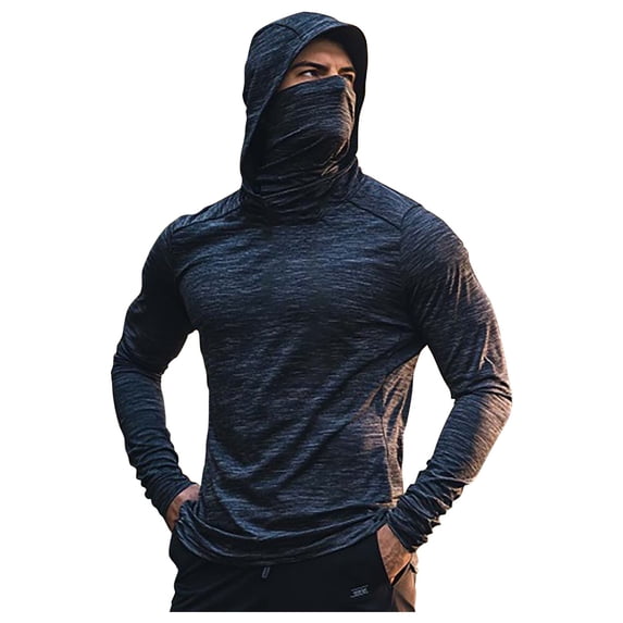 Mens Shirts UPF 50+ Fishing Shirt for Men Working Outdoor Sun Protection Shirt Durable Long Sleeve Hooded Rash Guard Quick Dry UV Blocking for Construction, Hiking Athletic Cover-Up Shirts for Men