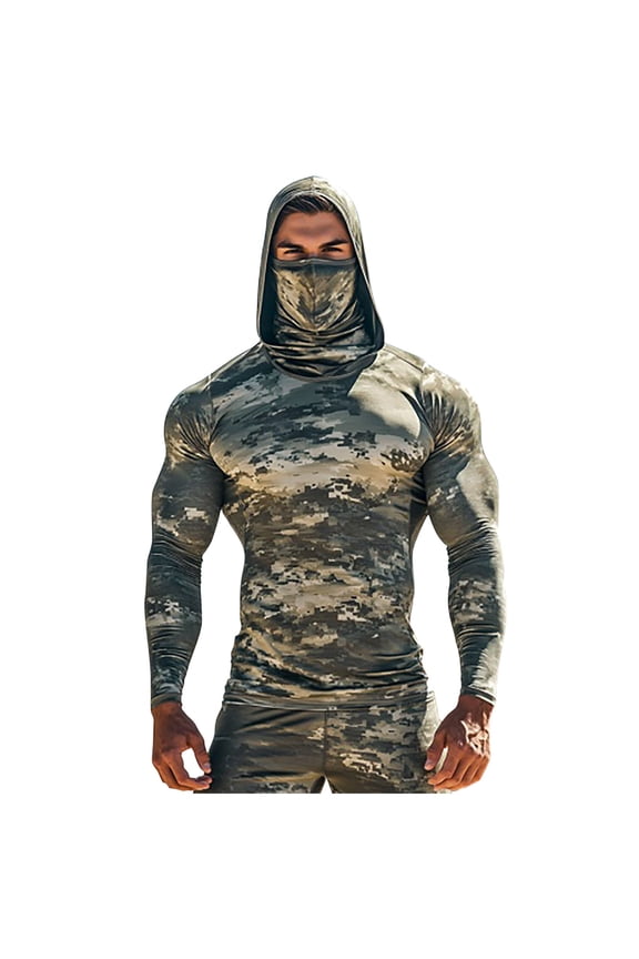 Mens Shirts UPF 50+ Fishing Shirt for Men Working Outdoor Sun Protection Shirt Durable Long Sleeve Hooded Rash Guard Quick Dry UV Blocking for Construction, Hiking Athletic Cover-Up Shirts for Men