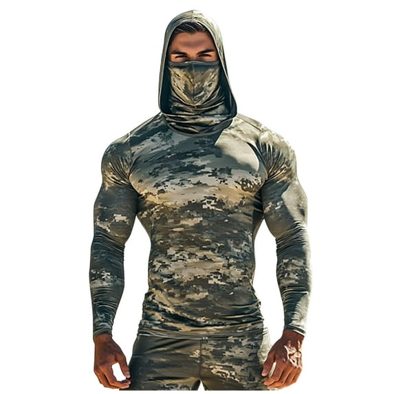 Mens Shirts UPF 50+ Fishing Shirt for Men Working Outdoor Sun Protection Shirt Durable Long Sleeve Hooded Rash Guard Quick Dry UV Blocking for Construction, Hiking Athletic Cover-Up Shirts for Men