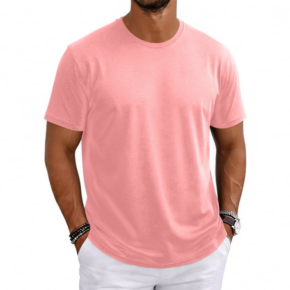 Mens Shirts Ultra Soft Plain Tshirts for Men Cooling Crew Neck Casual Basic Tee Shirt Undershirt Pink 3XL