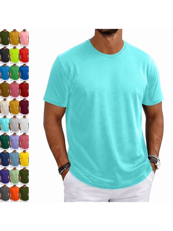 Mens Shirts Ultra Soft Plain Tshirts for Men Crew Neck Casual Basic Tee Shirt Undershirt Cyan M