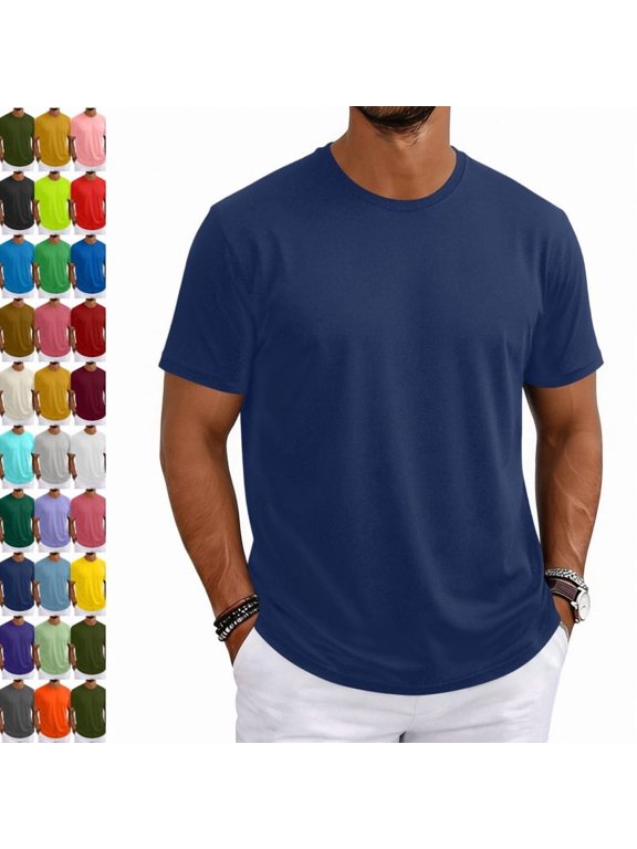 Mens Shirts Ultra Soft Plain Tshirts for Men Crew Neck Casual Basic Tee Shirt Undershirt Dark Blue 2XL