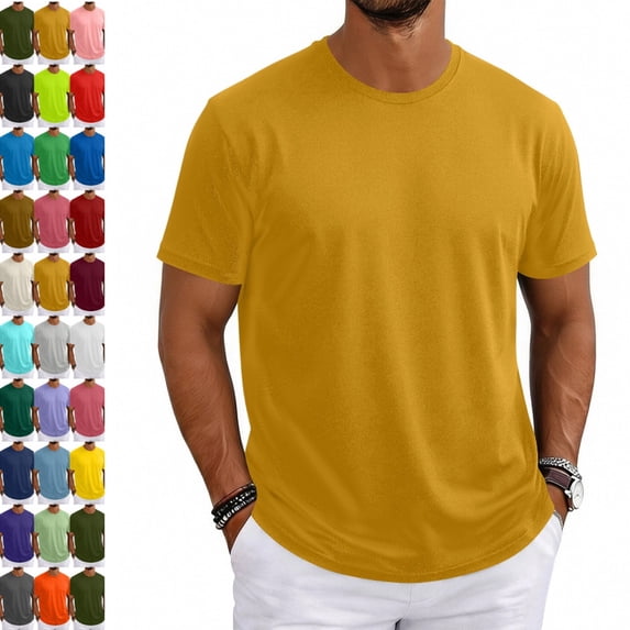 Mens Shirts Ultra Soft Plain Tshirts for Men Crew Neck Casual Basic Tee Shirt Undershirt Khaki 3XL