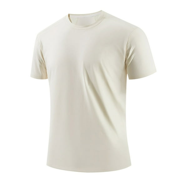 Mens Shirts Under $10 Casual Quick Dry Athletic Tops for Men Short Sleeve Workout Gym T Shirts Round Neck Solid Moisture Wicking Blouse Beige M