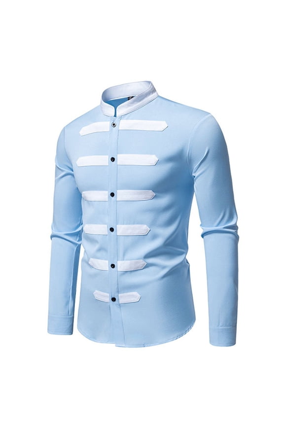 Mens Shirts Under $10 Collar Shirt Men Fashion Casual Henley Shirts Classic Splicing Tee Long Sleeve Trendy Color Block Button Down Clothes