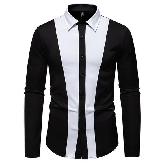Mens Shirts Under $10 Color Block Button Down Shirts for Men Business Casual Tee Long Sleeve Patchwork Collared Tops Fashion Fall Clothes