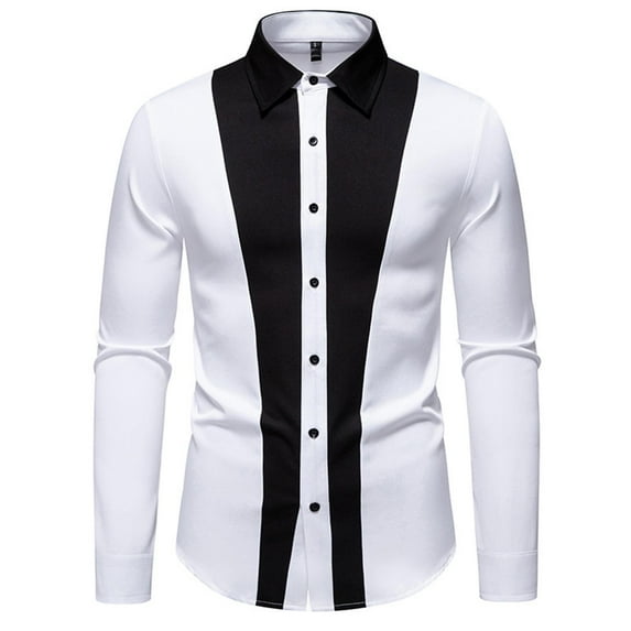 Mens Shirts Under $10 Color Block Button Down Shirts for Men Business Casual Tee Long Sleeve Patchwork Collared Tops Fashion Fall Clothes