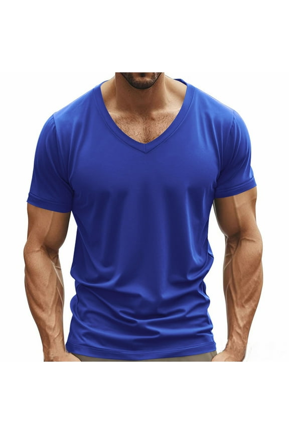 Mens Shirts Under $10 Deep V Neck T-Shirts for Men Big and Tall Short Sleeve Tee Tops Slim Fit Casual Low Cut Shirts