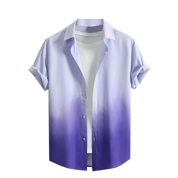 Mens Shirts Under $10 Gradient Shirt Men - Gradient Tropical Beach Shirt | Lapel Breathable Clothes for Beach Holiday Travel Navy XXXL