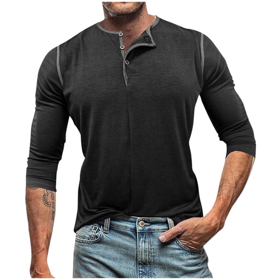 Mens Shirts Under $10 Henley Shirt for Men 2025 Fall Winter Long Sleeve Button T-Shirt Casual Stylish Lightweight Cotton Shirt