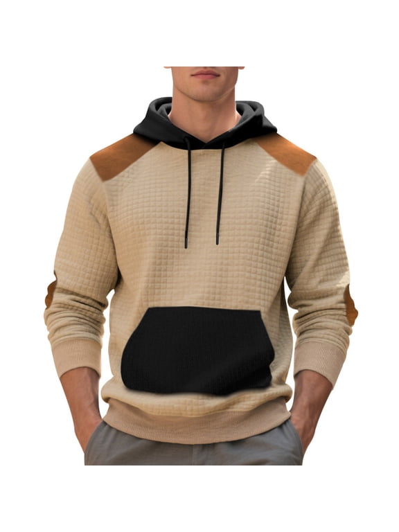 Mens Shirts Under $10 Hoodies for Men Trendy Color Block Plaid 3D Printed Pullover Lightweight Loose Preppy Gym Workout Sweatshirt Sweater