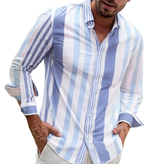 Mens Shirts Under $10 Long Sleeve Striped Shirts for Men Button Up Dress Shirt Untucked Casual Colorblock T-Shirt Workwear Fashion 2025