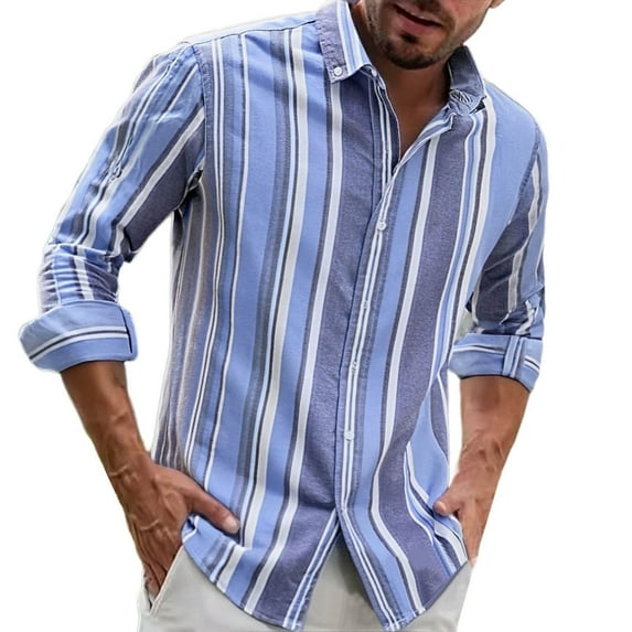 Mens Shirts Under $10 Long Sleeve Striped Shirts for Men Button Up Dress Shirt Untucked Casual Colorblock T-Shirt Workwear Fashion 2025