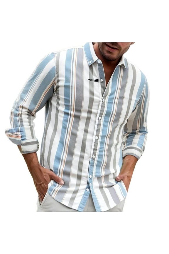 Mens Shirts Under $10 Long Sleeve Striped Shirts for Men Button Up Dress Shirt Untucked Casual Colorblock T-Shirt Workwear Fashion 2025