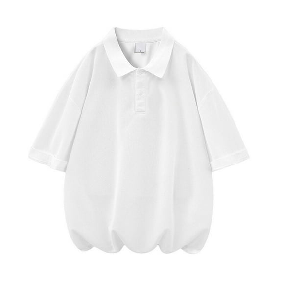 Mens Shirts Under $10 Man Loose Lapel Shirt Solid Color Plus Size Tshirts Summer Short Sleeve Trendy Oversized Tops for Mens Tees White XXXXXL