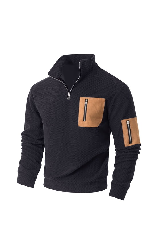 Mens Shirts Under $10 Men's 1/4 Zip Fleece Jacket Lightweight Stand Collar Warm Pullover Casual Outdoor Windproof Coat with Wave Detail