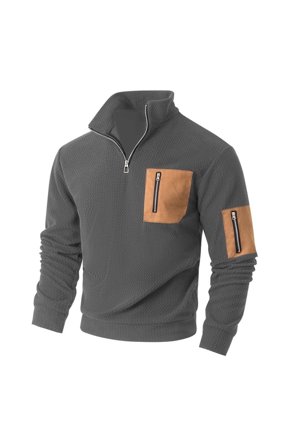 Mens Shirts Under $10 Men's 1/4 Zip Fleece Jacket Lightweight Stand Collar Warm Pullover Casual Outdoor Windproof Coat with Wave Detail