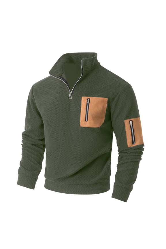 Mens Shirts Under $10 Men's 1/4 Zip Fleece Jacket Lightweight Stand Collar Warm Pullover Casual Outdoor Windproof Coat with Wave Detail