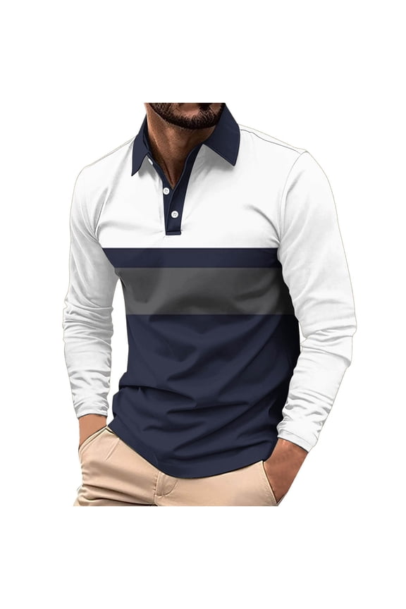 Mens Shirts Under $10 Men's 2026 Fall Long Sleeve Golf Shirts - Color Block Stretch Button Up Business Casual Lapel Tennis T-Shirt