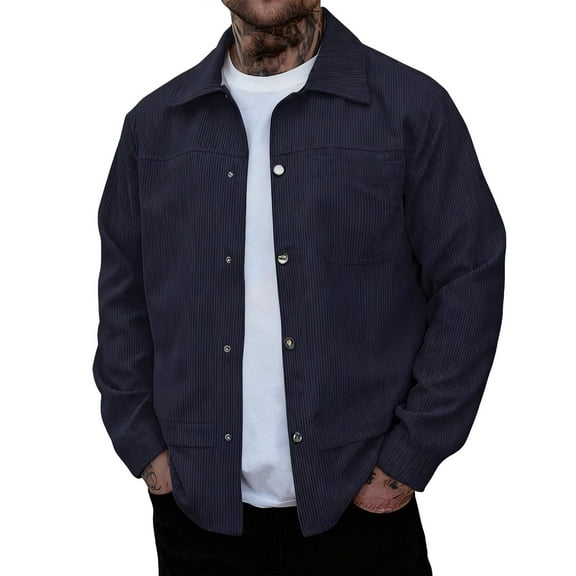 Mens Shirts Under $10 Men's Beige Corduroy Shirt Jacket Long Sleeve Button-Front Casual Overshirt with Pocket for Daily Wear