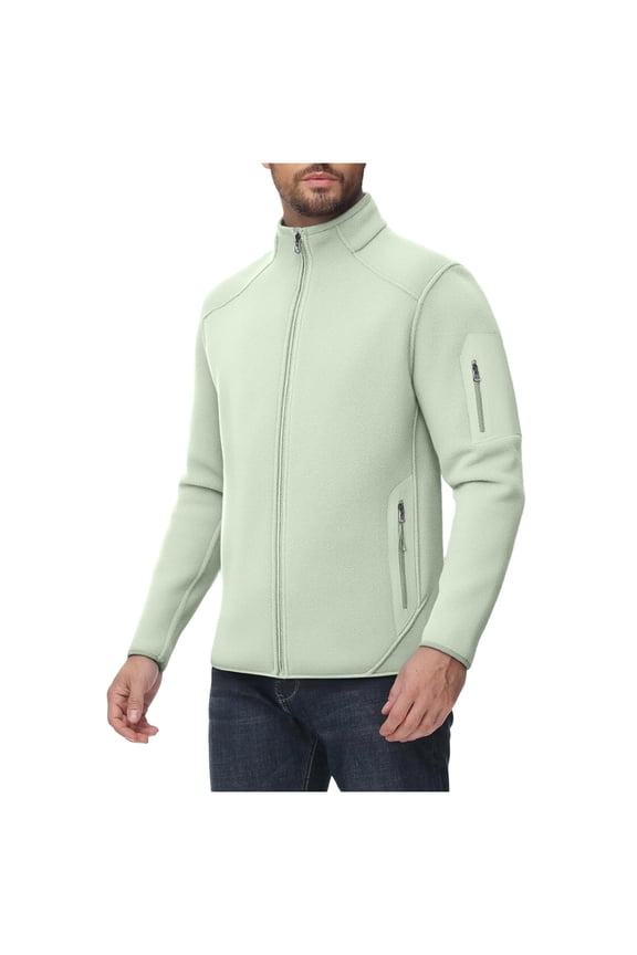 Mens Shirts Under $10 Men's Classic Zip Front Polar Fleece Jacket Full Zip Up Stand Collar Warm Coats with Arm Pocket Snow Ski Hiking Travel