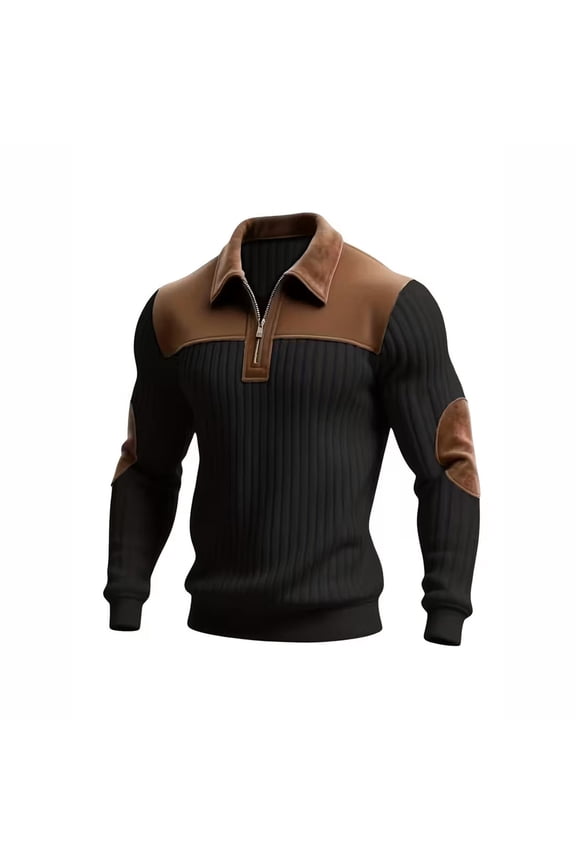 Mens Shirts Under $10 Men's Collared Embroidered Knit Sweater, Casual Commuter Patchwork Sweatshirt, Autumn and Winter Zip-up Sweatshirt