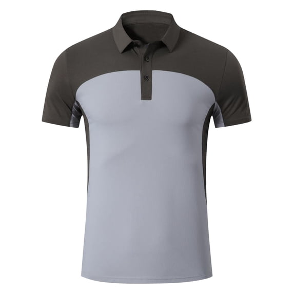 Mens Shirts Under $10 Men's Color Block Button Down Shirts Short Sleeve Classic Fit Golf Shirts Casual Solid Collared T Shirt Pullover Top Gray L