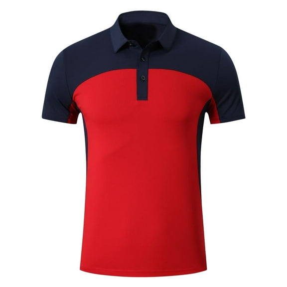 Mens Shirts Under $10 Men's Color Block Button Down Shirts Short Sleeve Classic Fit Golf Shirts Casual Solid Collared T Shirt Pullover Top Red M