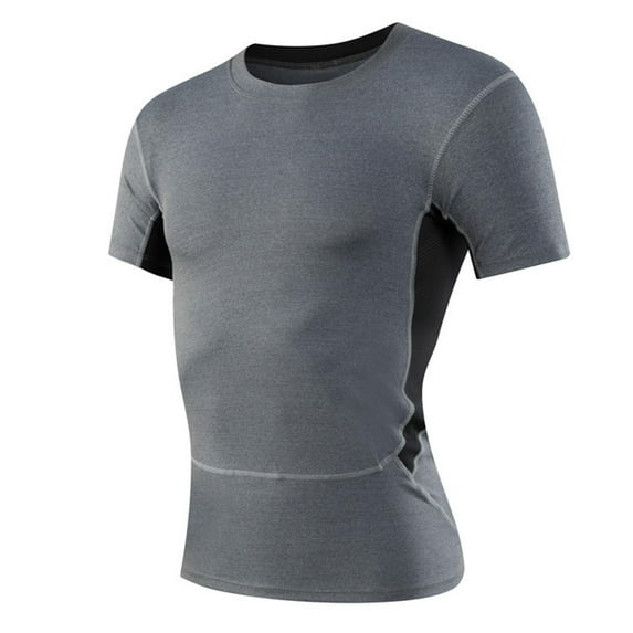 Mens Shirts Under $10 Men's Compression T Shirt Casual Slim Fit Solid Sport Training Workout Tee Summer Fashion Short Sleeve Crewneck Top Gray XXL
