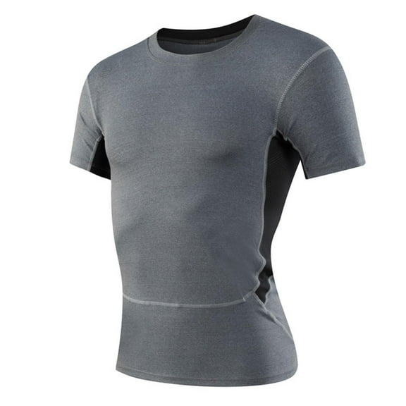 Mens Shirts Under $10 Men's Compression T Shirt Casual Slim Fit Solid Sport Training Workout Tee Summer Fashion Short Sleeve Crewneck Top Gray XXL
