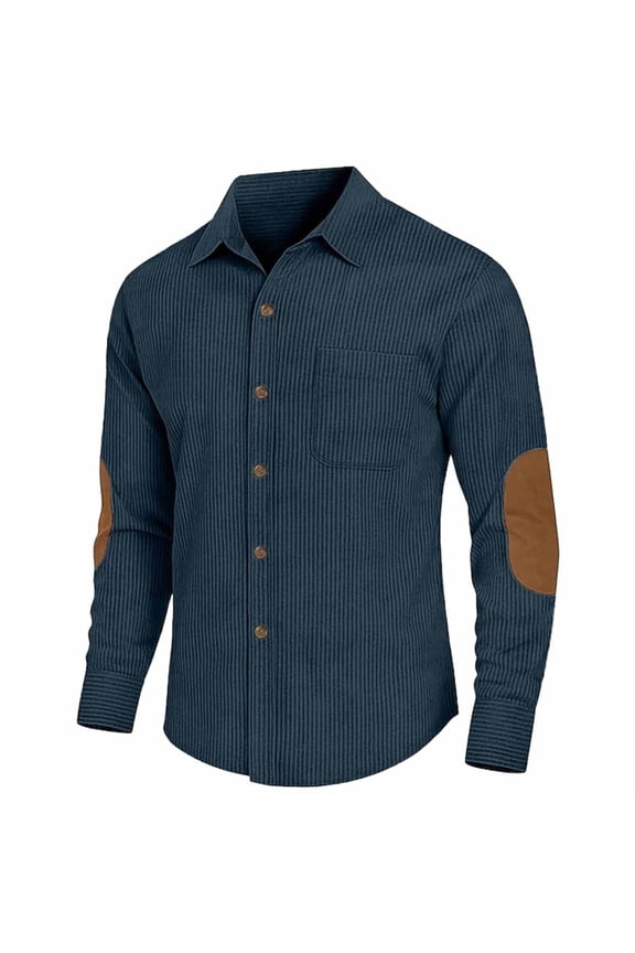 Mens Shirts Under $10 Men's Corduroy Patchwork Long Sleeve Shirt Retro Loose Fit Spring Autumn