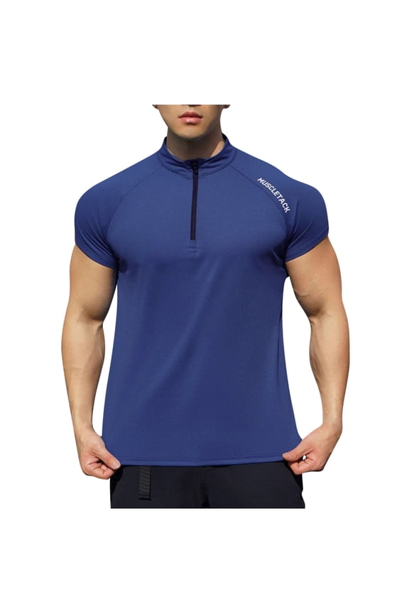 Mens Shirts Under $10 Men's Cycling Jerseys Moisture Wicking Short Sleeve Quarter Zip Quick Dry Bike Shirts Short Sleeve Running Tops Blue XL
