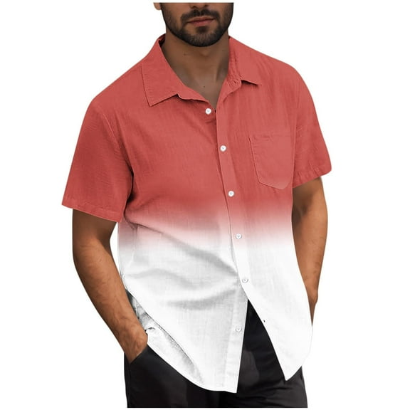 Mens Shirts Under $10 Men's Fashion Shirts Gradient Color Hawaiian Shirt Buttons Up Summer Beach Dress Shirts Red S