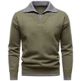thumbnail image 1 of Mens Shirts Under $10 Men's Faux Two-Piece Knitted Pullover Sweater Slim Fit Turn-Down Collar Fleece Lined Warm, 1 of 6
