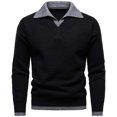 thumbnail image 1 of Mens Shirts Under $10 Men's Faux Two-Piece Knitted Pullover Sweater Slim Fit Turn-Down Collar Fleece Lined Warm, 1 of 4