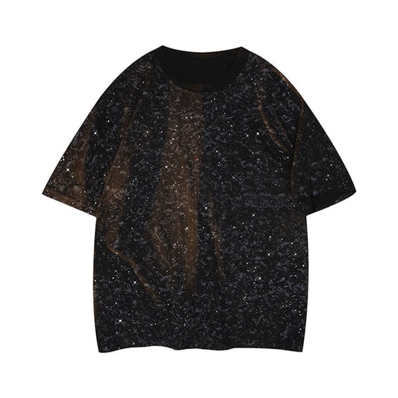 Mens Shirts Under $10 Men's Glitter Rhinestone T Shirts Crewneck Short Sleeve Casual Summer Tops Tee Shirt Black L
