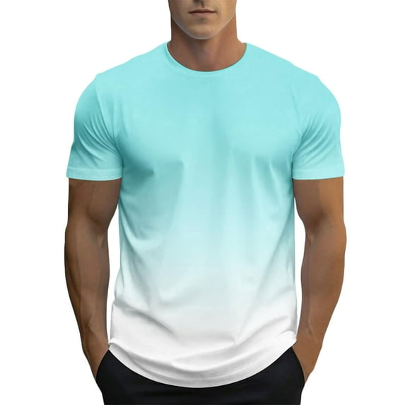 Mens Shirts Under $10 Men's Gradient Color T-Shirt, Short Sleeve Crewneck, Casual Summer Top Light Blue L