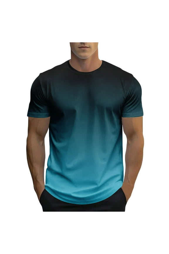Mens Shirts Under $10 Men's Gradient Color T-Shirt, Short Sleeve Crewneck, Casual Summer Top Sky Blue XL