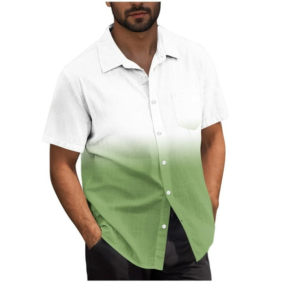 Mens Shirts Under $10 Men's Gradient Dress Shirts Short Sleeve Business Casual 2026 Summer Lapel Button Down Beach Shirts Green XL