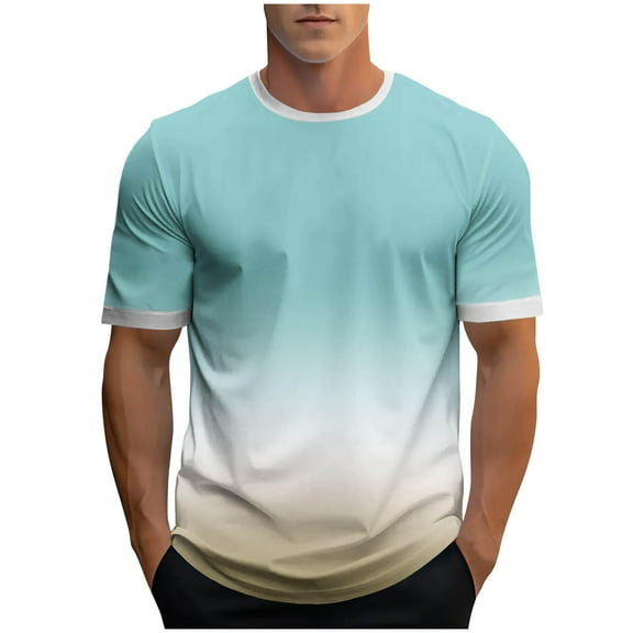 Mens Shirts Under $10 Men's Gradient T Shirt Crew Neck Short Sleeve Summer Casual Athletic Muscle Shirt Gym Running Workout Blouse Top Sky Blue M