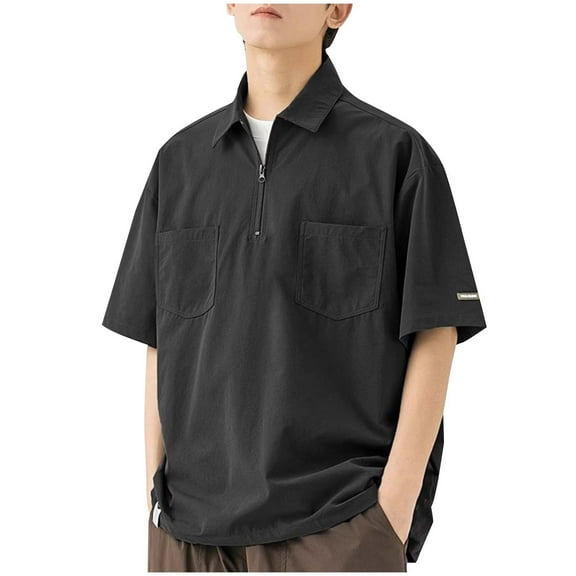 Mens Shirts Under $10 Men's Half Zip Shirt with Pockets Short Sleeve Shirts