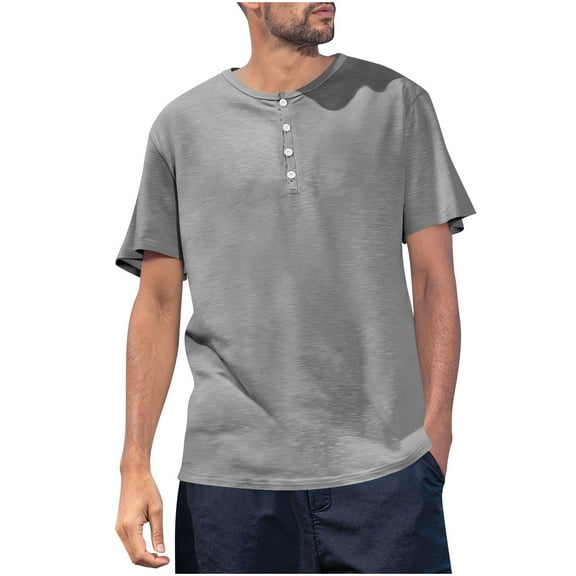 Mens Shirts Under $10 Men's Henley Shirts Casual Lightweight Pullover Button Shirts with Split Hem Regular-Fit Fashion Summer Tees Shirt Gray M