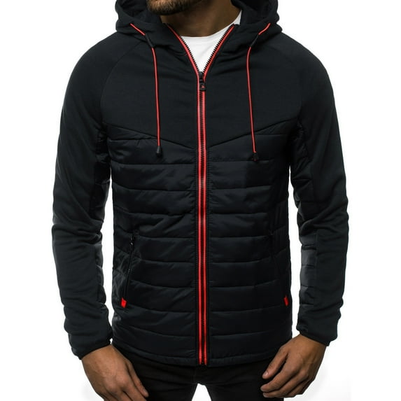 Mens Shirts Under $10 Men's Hooded Sweatshirt Full Zip Up Drawstring Sports Hoodie Color Block Long Sleeve Winter Jacket with Pockets