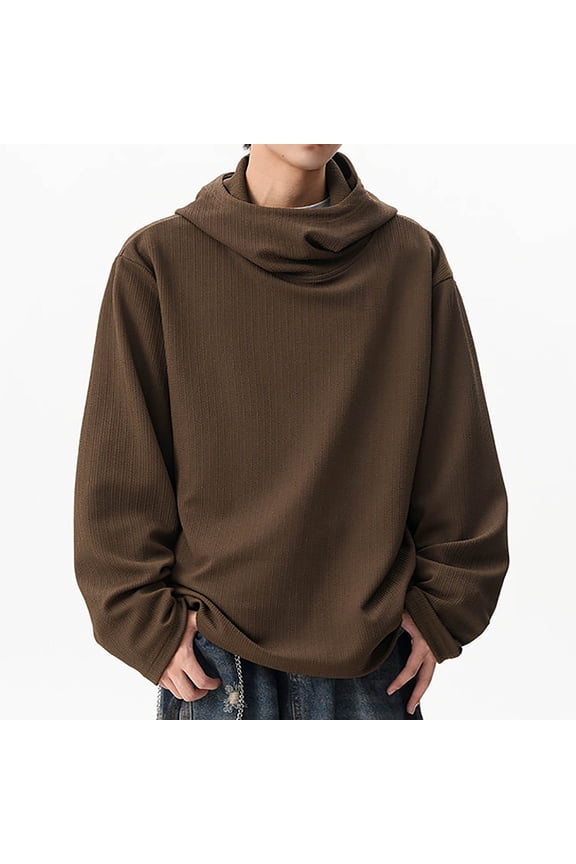 Mens Shirts Under $10 Men's Hoodies Cowl Neck Casual Pullover Solid Colo Long Sleeve Hooded Sweatshirts Loose Fit Tops for Fall Winter Wear