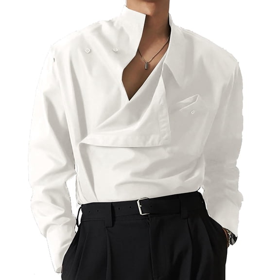 Mens Shirts Under $10 Men's Irregular Collar Neck Shirts Long Sleeve Button Down Asymmetrical Shirts