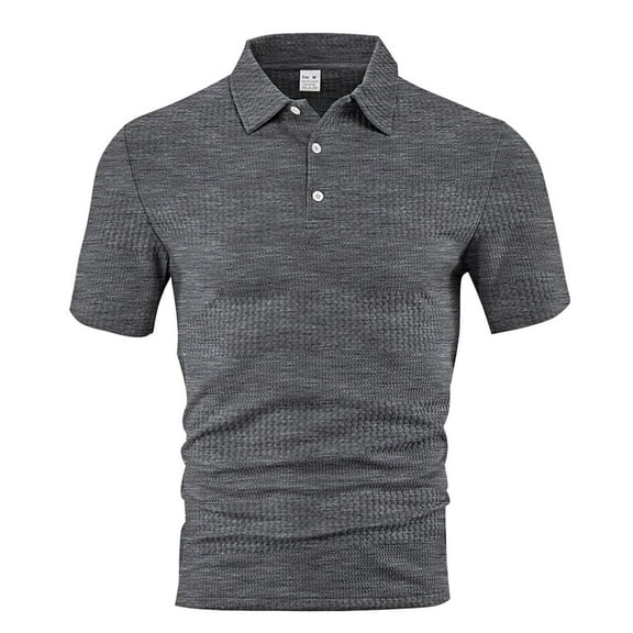 Mens Shirts Under $10 Men's Lapel Neck Button Down Shirts Short Sleeve 2026 Summer Casual Basic T-Shirts Solid Color Stretch Pullover Tops Gray M