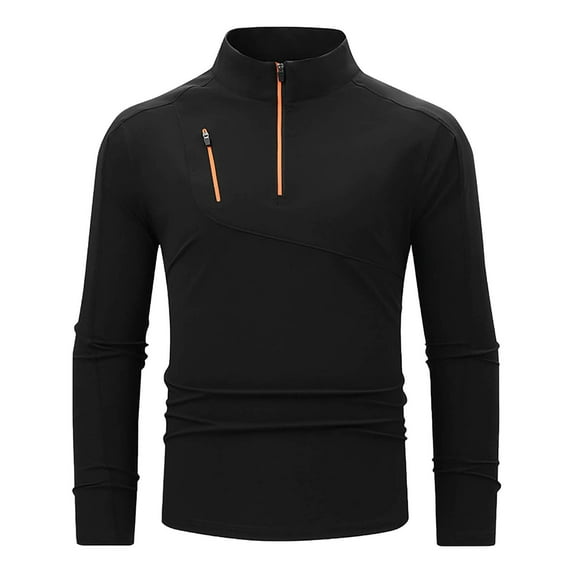 Mens Shirts Under $10 Men's Long Sleeve Athletic Shirts 1/4 Pullover Zip Stand-up Fall Winter Lightweight Soft Outdoor Running T-Shirts