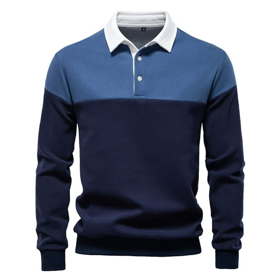 Mens Shirts Under $10 Men's Long Sleeve Shirts Slim-fit Cotton Rugby Shirt Basic Color Spliced Designed Sweatshirt